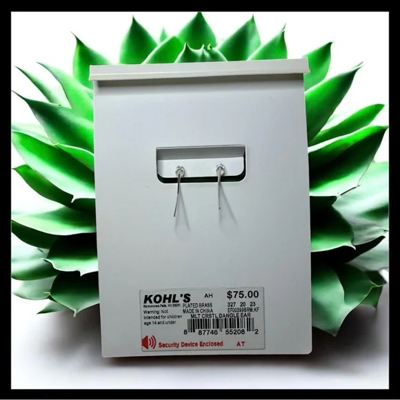 Confetti Fine Silver Plated Genuine Crystal Dangle Earrings NWT $75 Kohl's - Picture 3 of 6